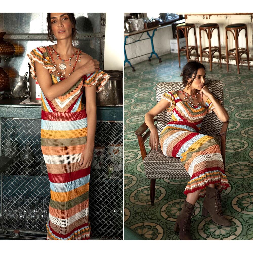 Carolina K Paradise Crochet Dress, Rainbow Multicolor, Sz M
